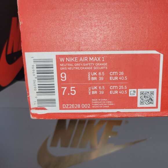 Nike Air Max 1 | Neutral Grey/Safety Orange | Women’s 9 / Men’s 7.5 | New - Picture 2 of 9